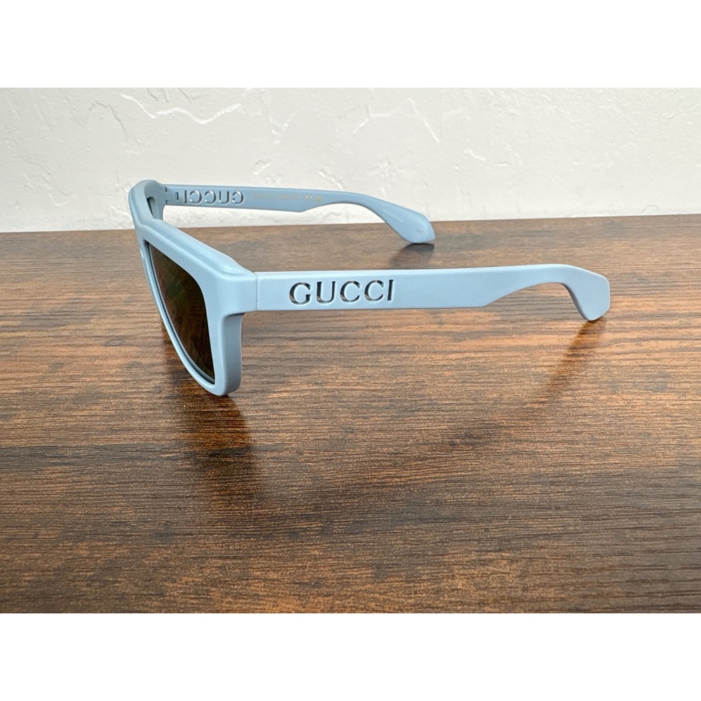 Gucci GG1571S 003 Light Blue Rectangular Sunglasses Cutout Logo XL Made in Italy - Picture 5 of 10
